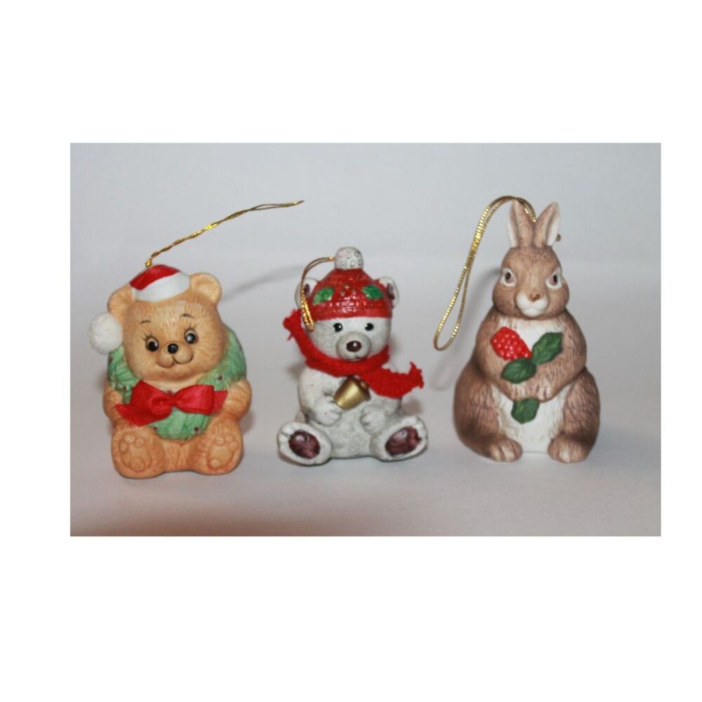 Set of 3 Vintage BRN Bunny, BOA Teddy Jolly Jingles, Teddy Bell Ringer Ornaments